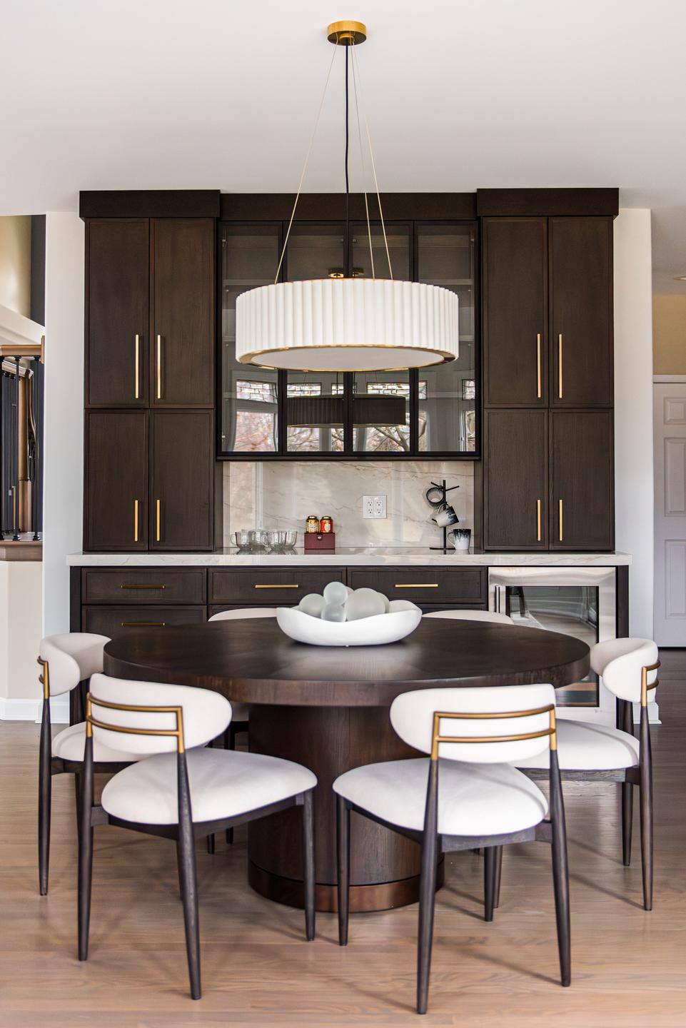 Foxtrail kitchen Naperville — refrigerator panel integration and tall pantry cabinetry